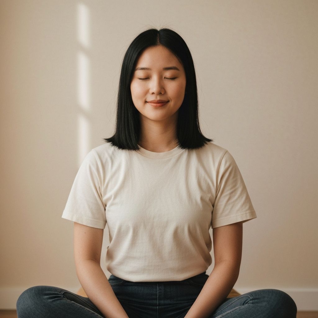 Mulher meditando em posição de lótus em ambiente calmo e sereno